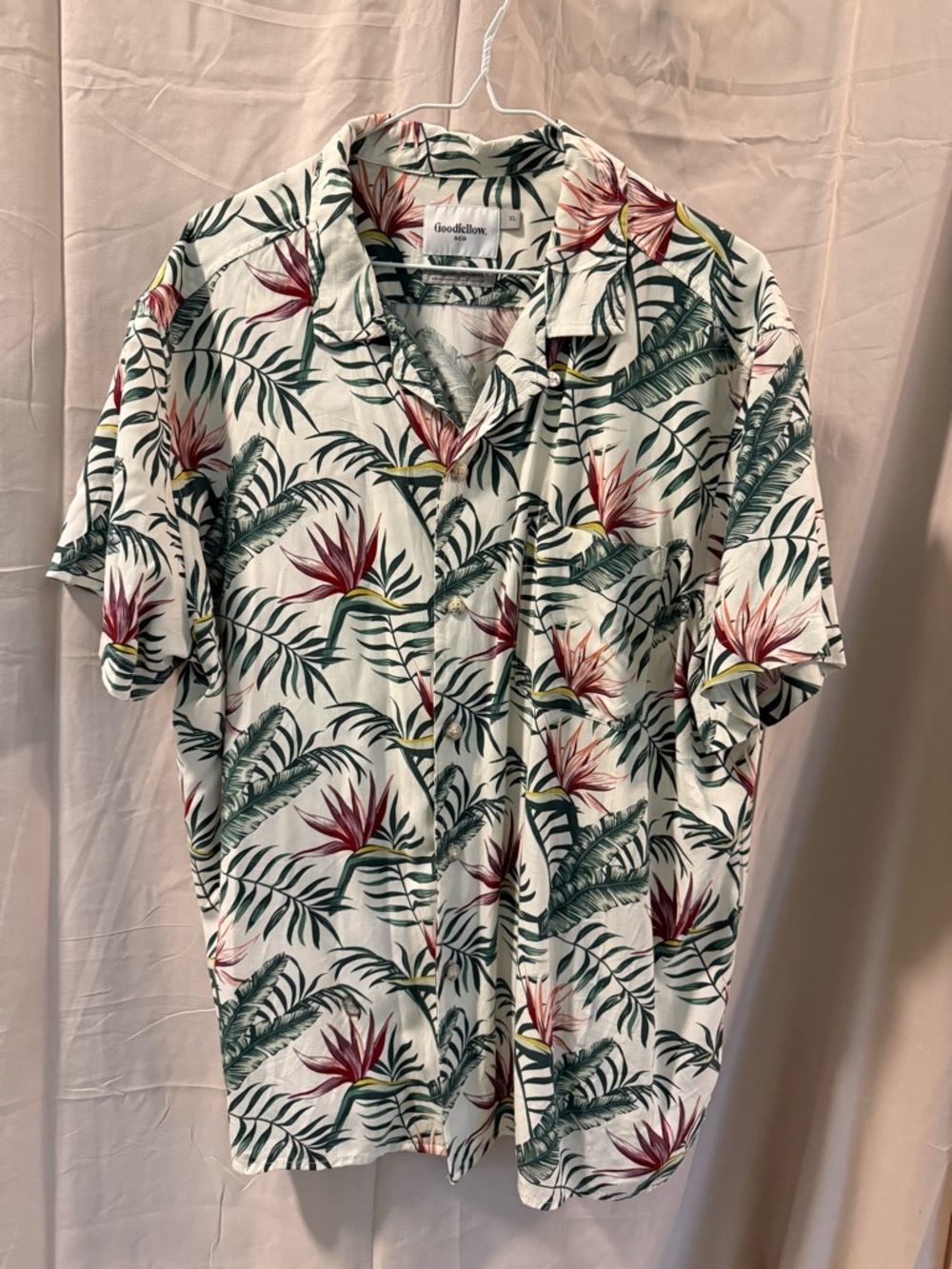 Goodfellow & Co White Tropical Print Short-Sleeve Button-Down Shirt